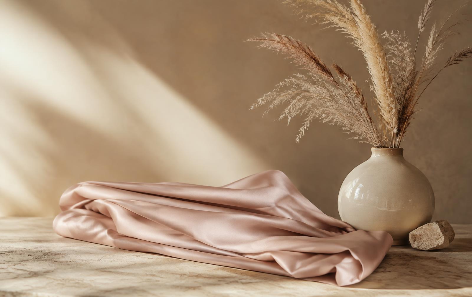 Blush silk beside a ceramic vase